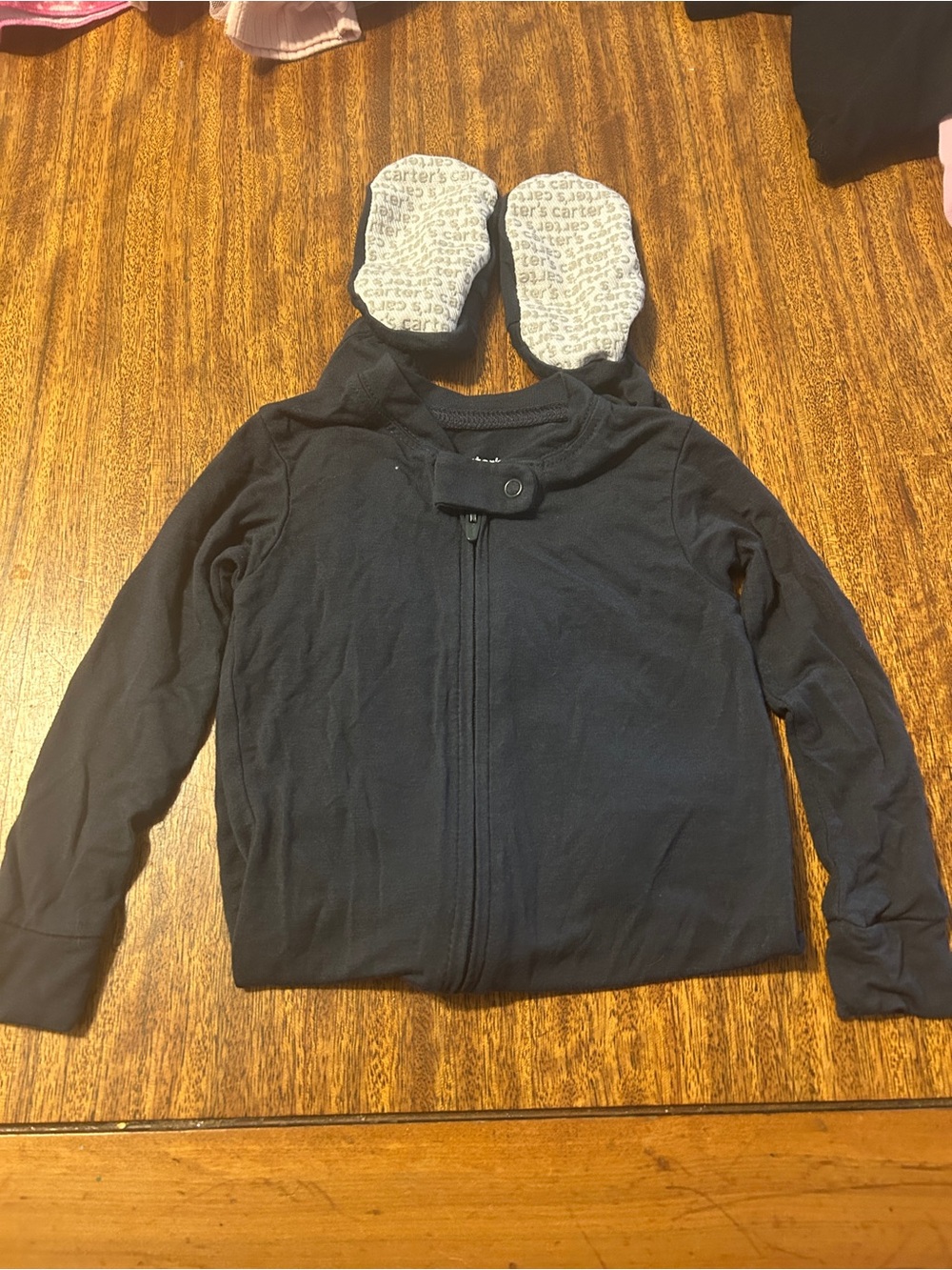 Carter's Dark Grey Zipper footed pajamas 12m